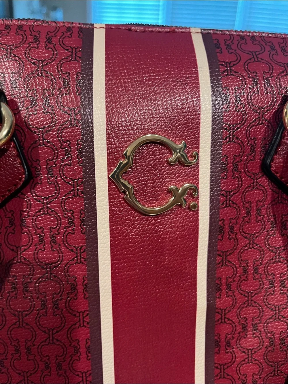 C. Wonder Red Leather Satchel with Cream Stripe